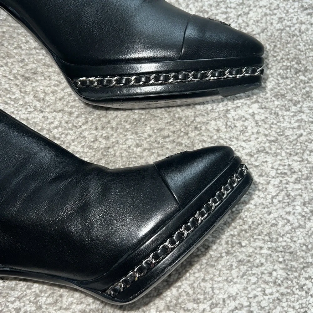 Lambskin CC Platform Cap Toe Chain Ankle Boots 40 Black - Picture 7 of 7